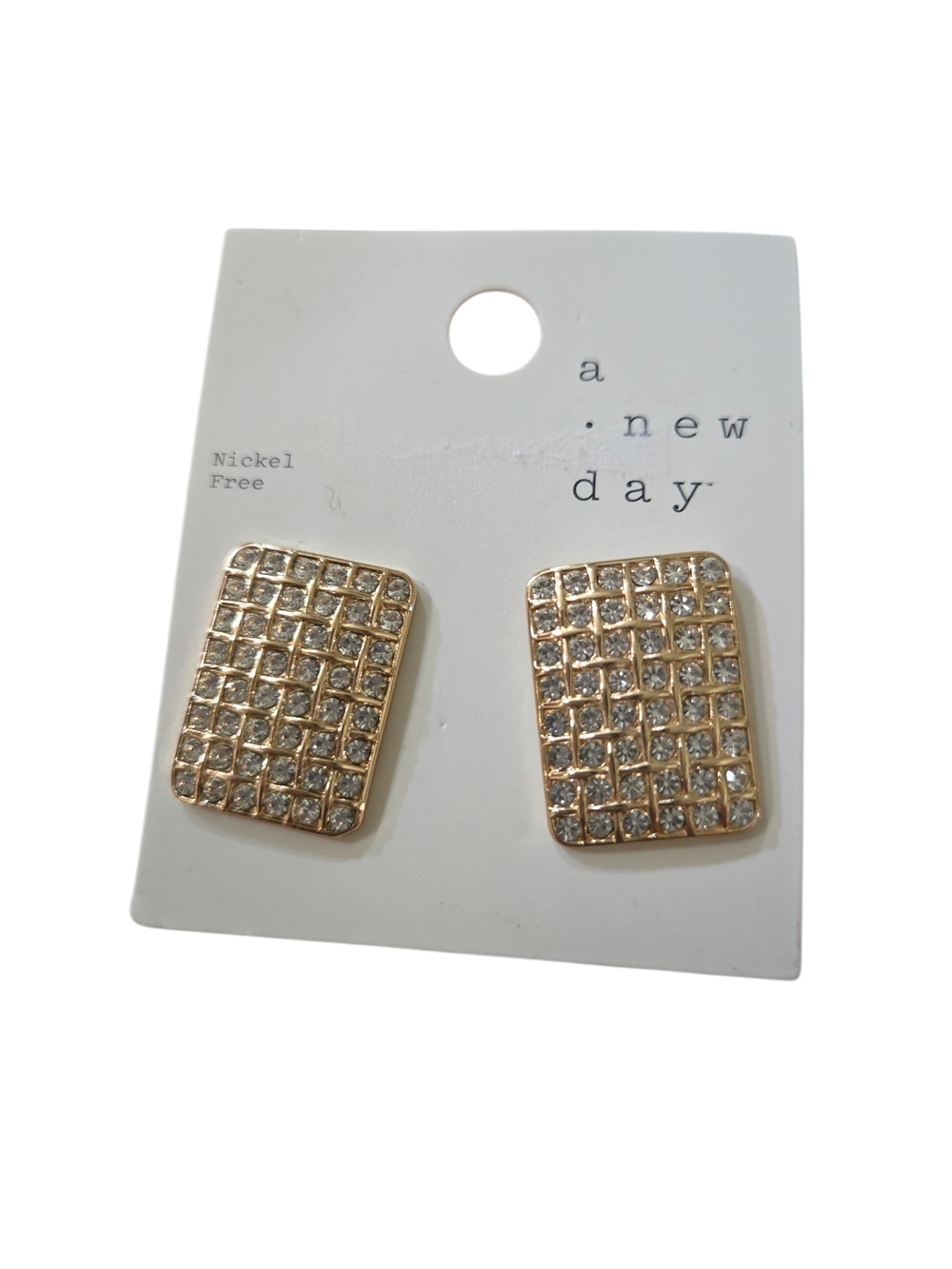 a new day Gold-Tone Pave Rectangular Stud Earrings with Clear Crystals